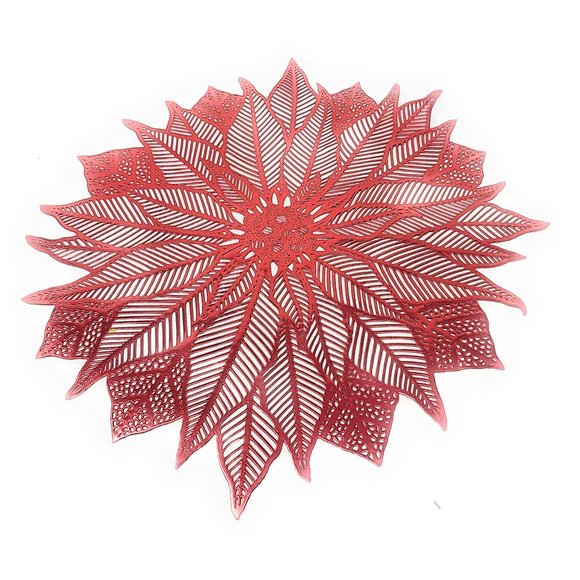 Christmas Red Metallic Poinsettia Floral Placemats Wipe Clean (Set of 4) - Picture 1 of 5